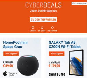 Cyberport präsentiert heute die neuen CYBERDEALS. Topangebote zu stark rabattierten Preisen!